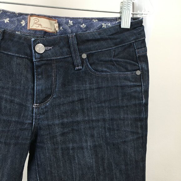 PAIGE Denim Dark Wash BEL AIR Classic Rise Boot Cut 5 Pocket Logo Hardware Jeans - Picture 6 of 12